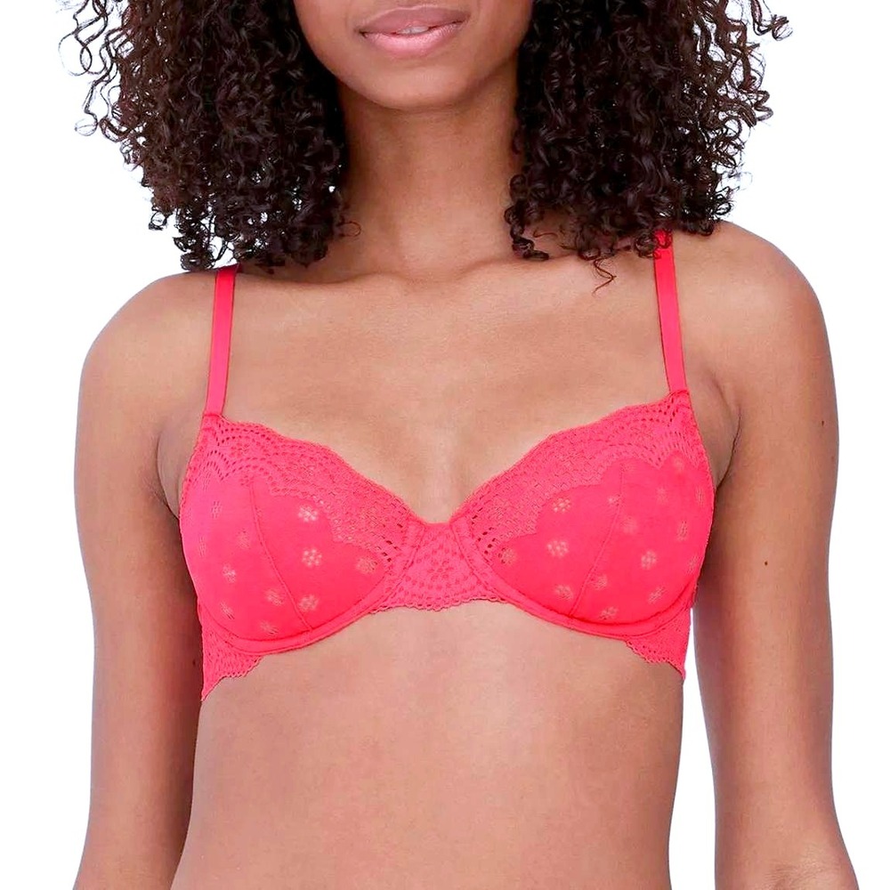 Skarlett Blue  Smitten Hot Pink Lace‎ Underwire Bra Floral Pattern 34C / #8119